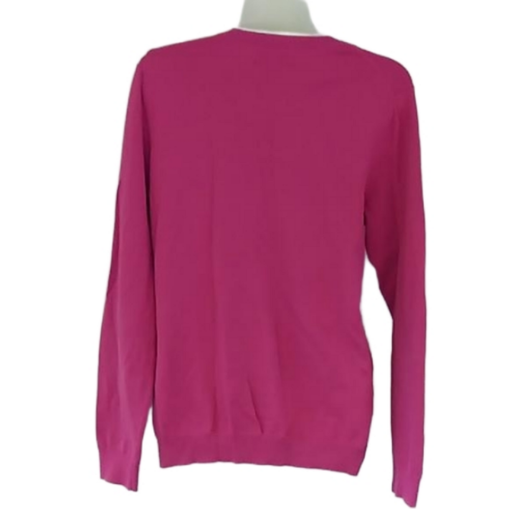 TH Pima Cotton Blend Fuschia V Neck Women's Sweater Size L EUC - Picture 5 of 15